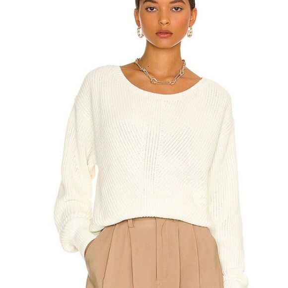 Revolve Bobi Black Cozy Cotton Sweater Womens Large Snow Cream Rib Knit Neutral - Picture 1 of 10